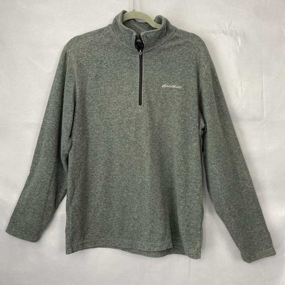 Eddie Bauer Fleece Shirt Mens M Grey Embroidered Logo Pullover 1/4 Zip LS Cozy